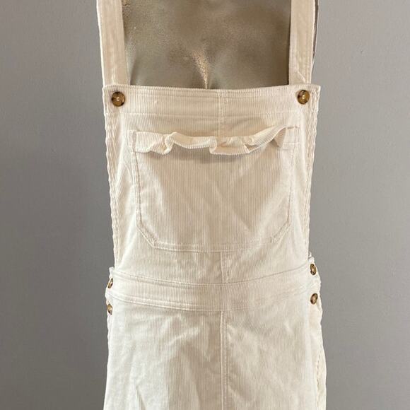 H&M Divided Corduroy Ruffle Cream Overall Dress Women Size 16 Regular - Picture 2 of 5